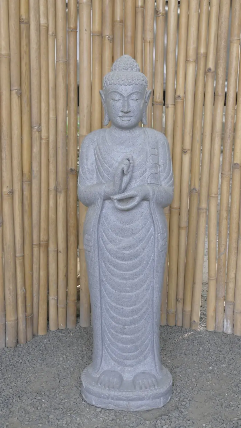  Product image 2 of the product “Standing Buddha made of Riverstone in Dharmachakra position - gesture of wheel of the teaching of Dharma. About 120cm height. ”